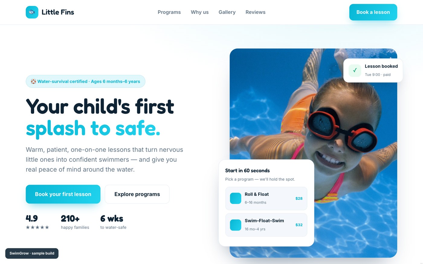 Your new swim school website