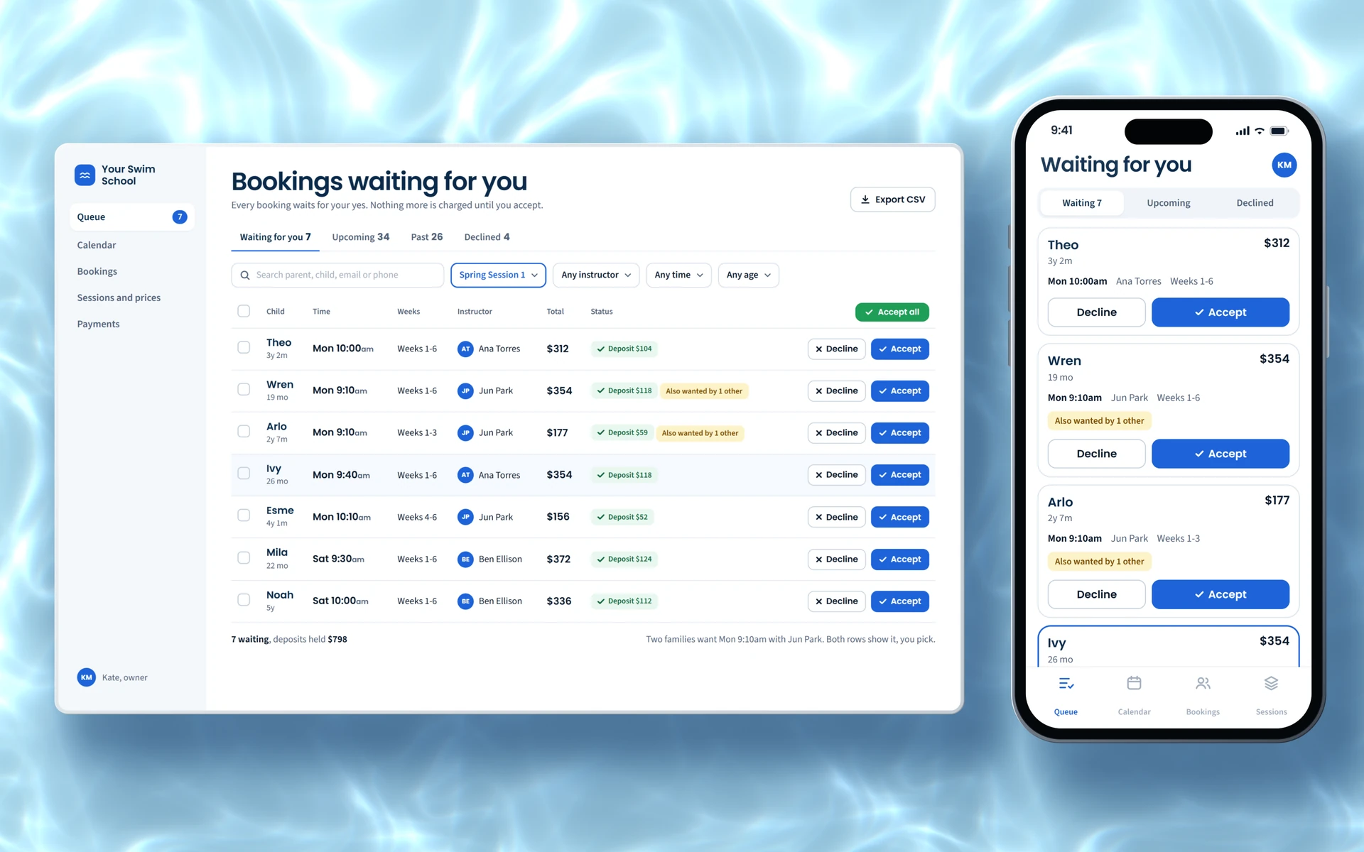 Every booking waits for you on a computer and on a phone