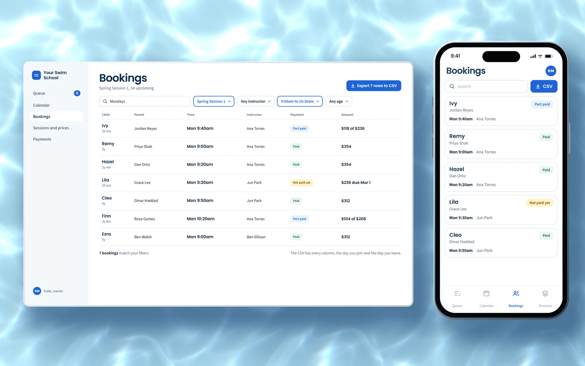 Bookings and CSV on a computer and on a phone