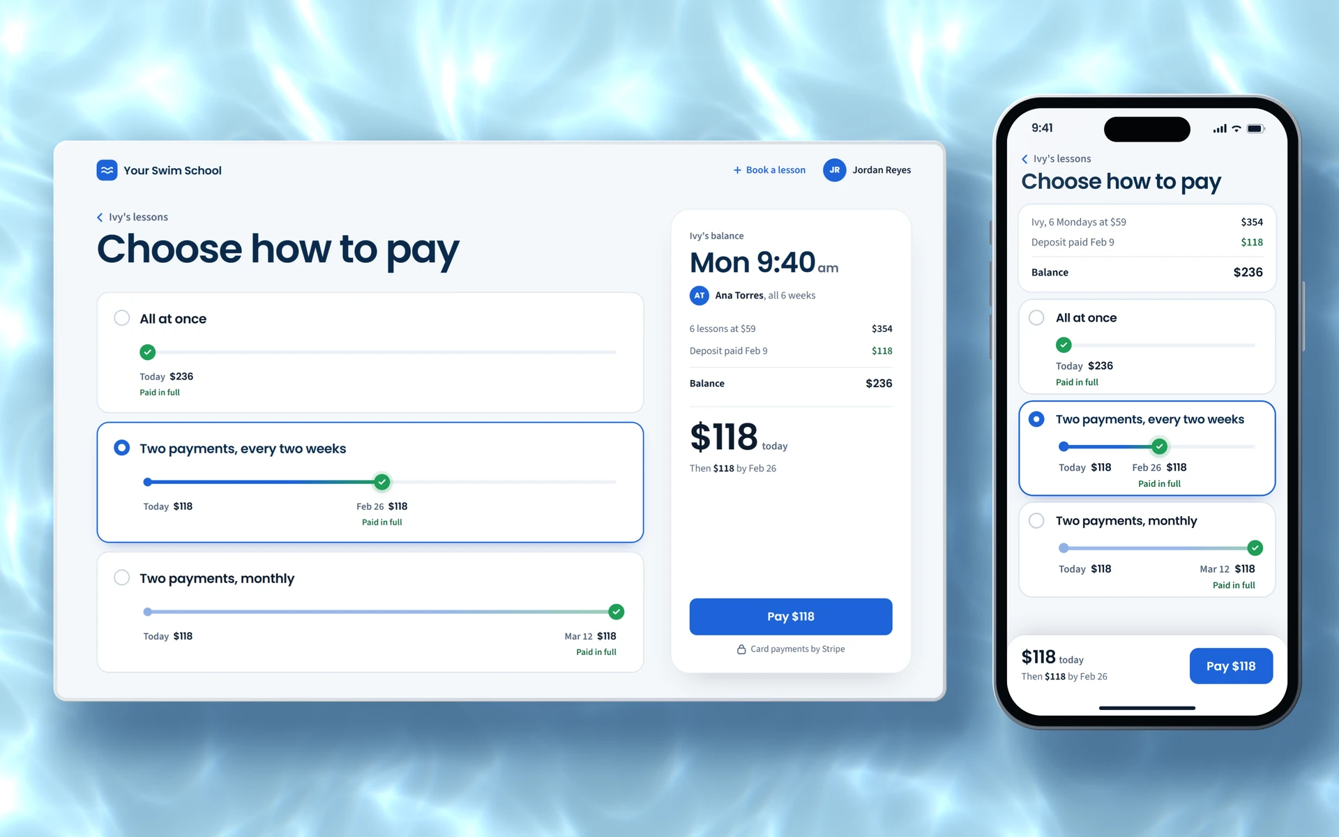 Choose how to pay on a computer and on a phone