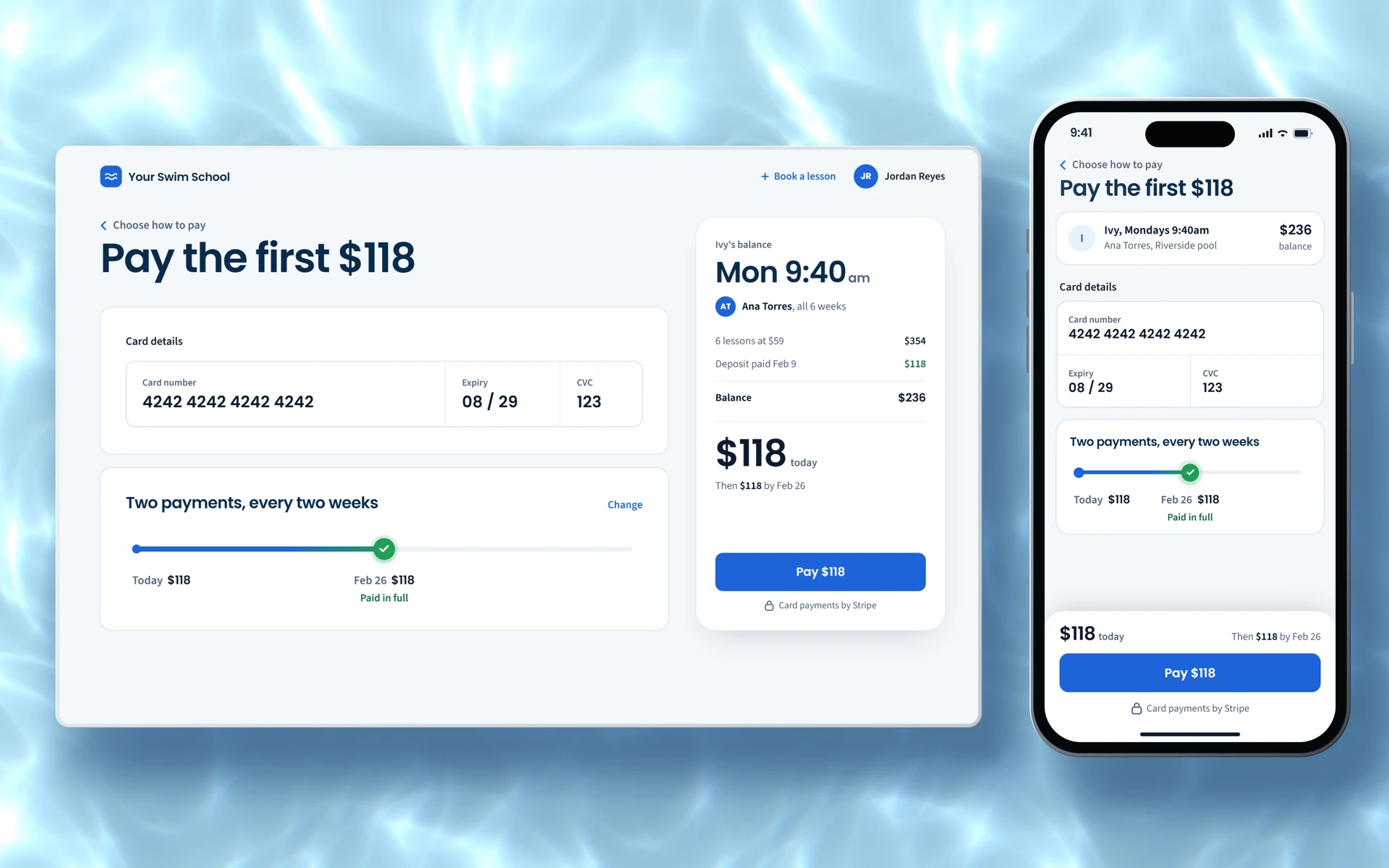 Pay by card on a computer and on a phone