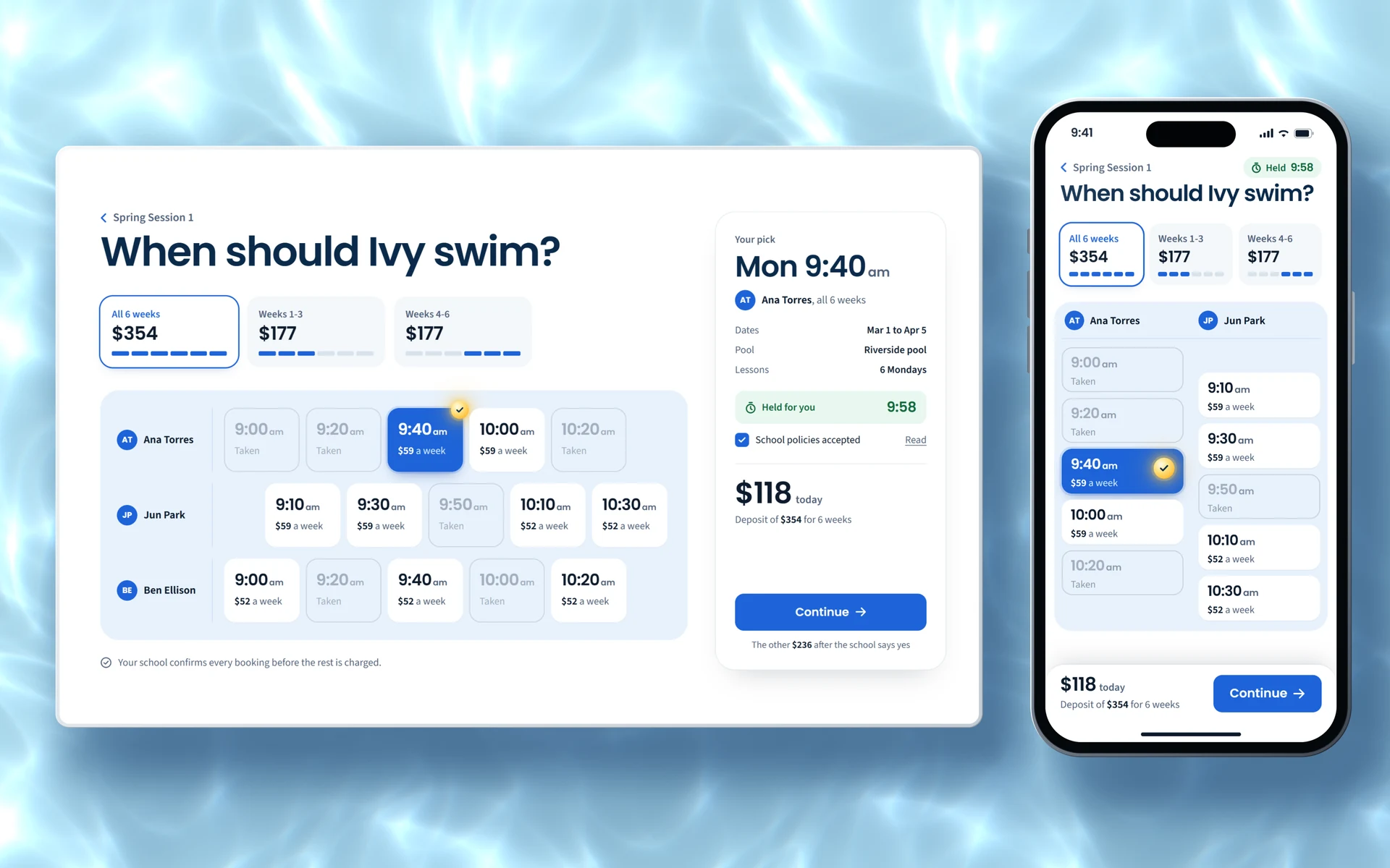 Booking portal on a computer and on a phone