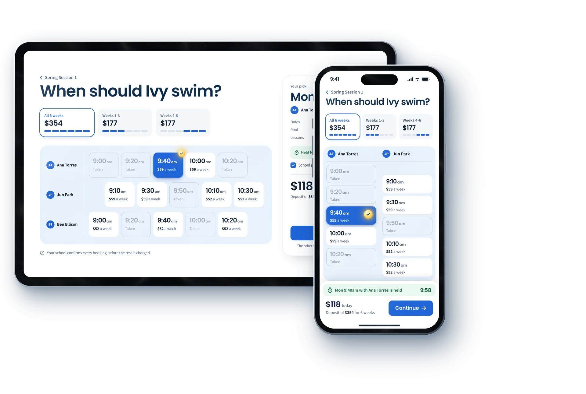 The booking portal on a tablet and a phone