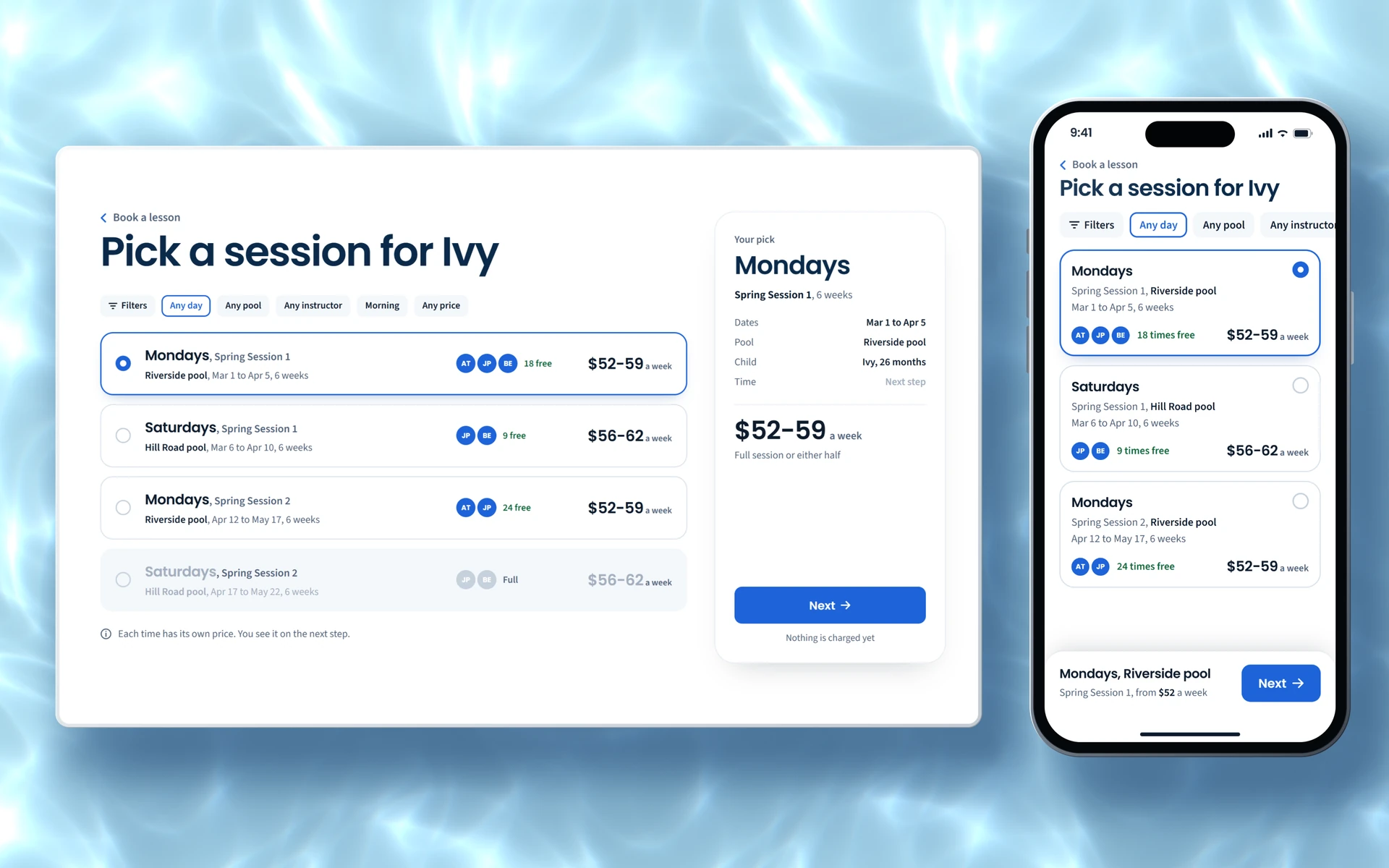 Choose a session on a computer and on a phone