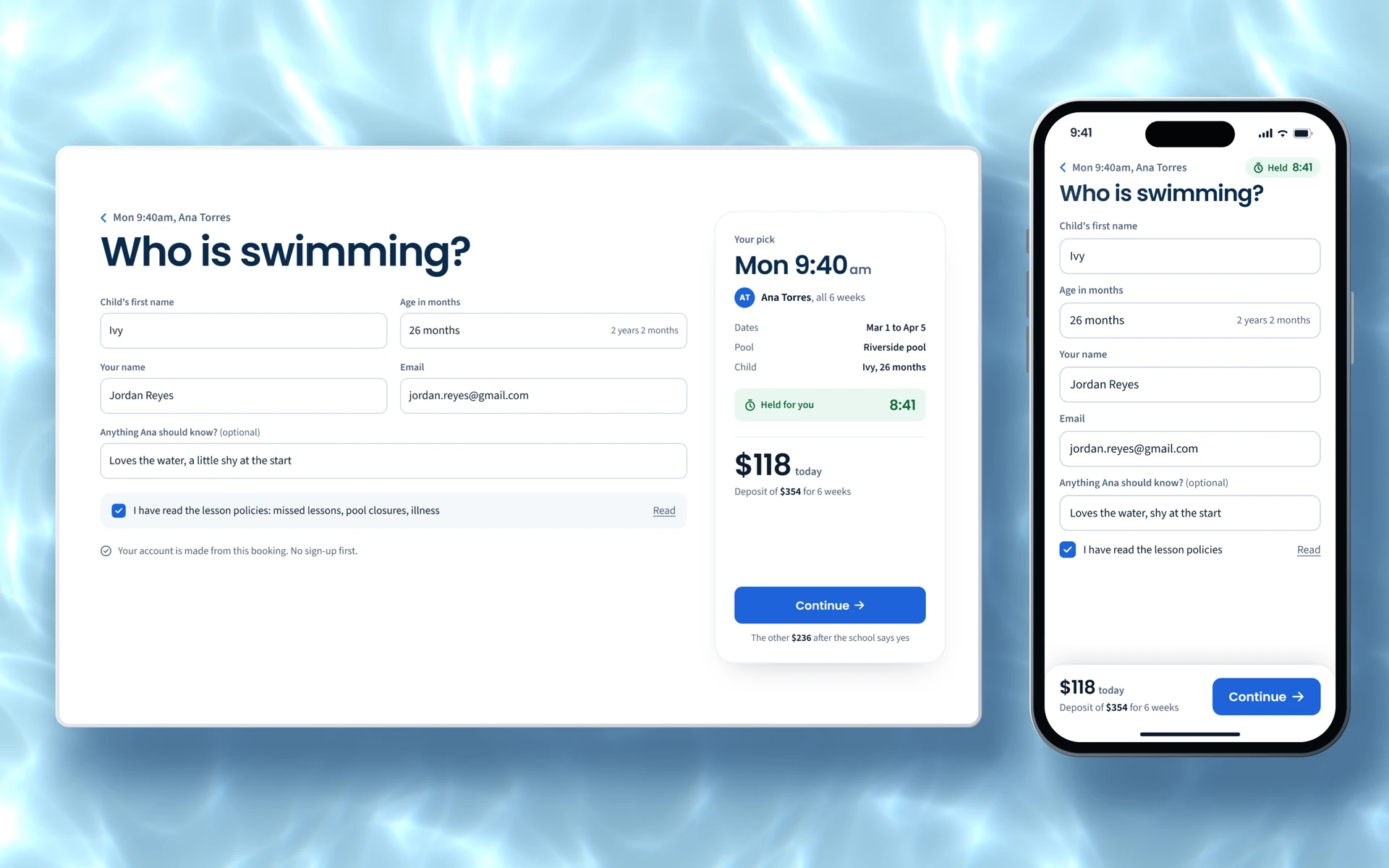 Who is swimming on a computer and on a phone