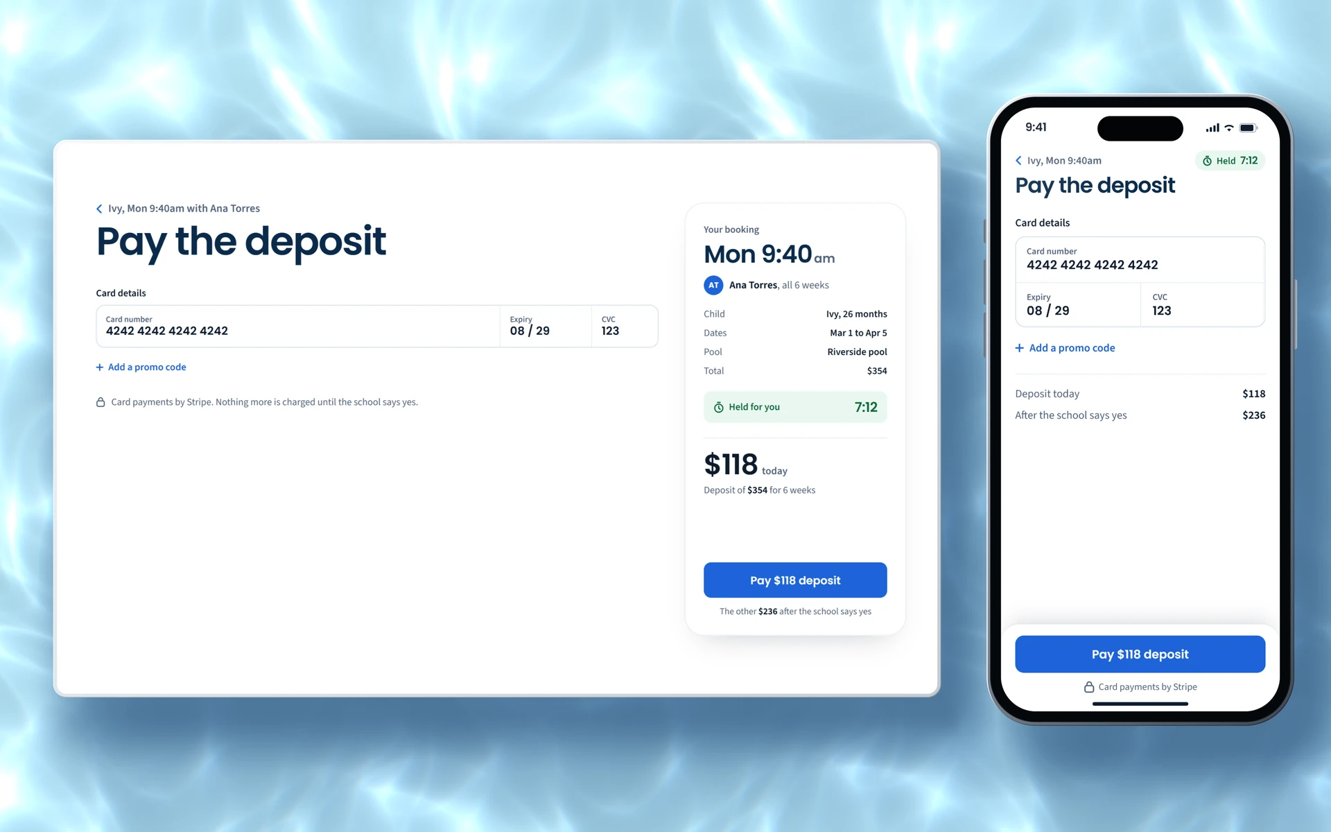 Pay the deposit on a computer and on a phone